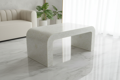 Ivory Mother of Pearl Inlay Waterfall Coffee Table – Luxury Modern Center Table (36"W x 20"D x 16"H)