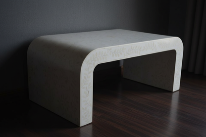 Ivory Mother of Pearl Inlay Waterfall Coffee Table – Luxury Modern Center Table (36"W x 20"D x 16"H)