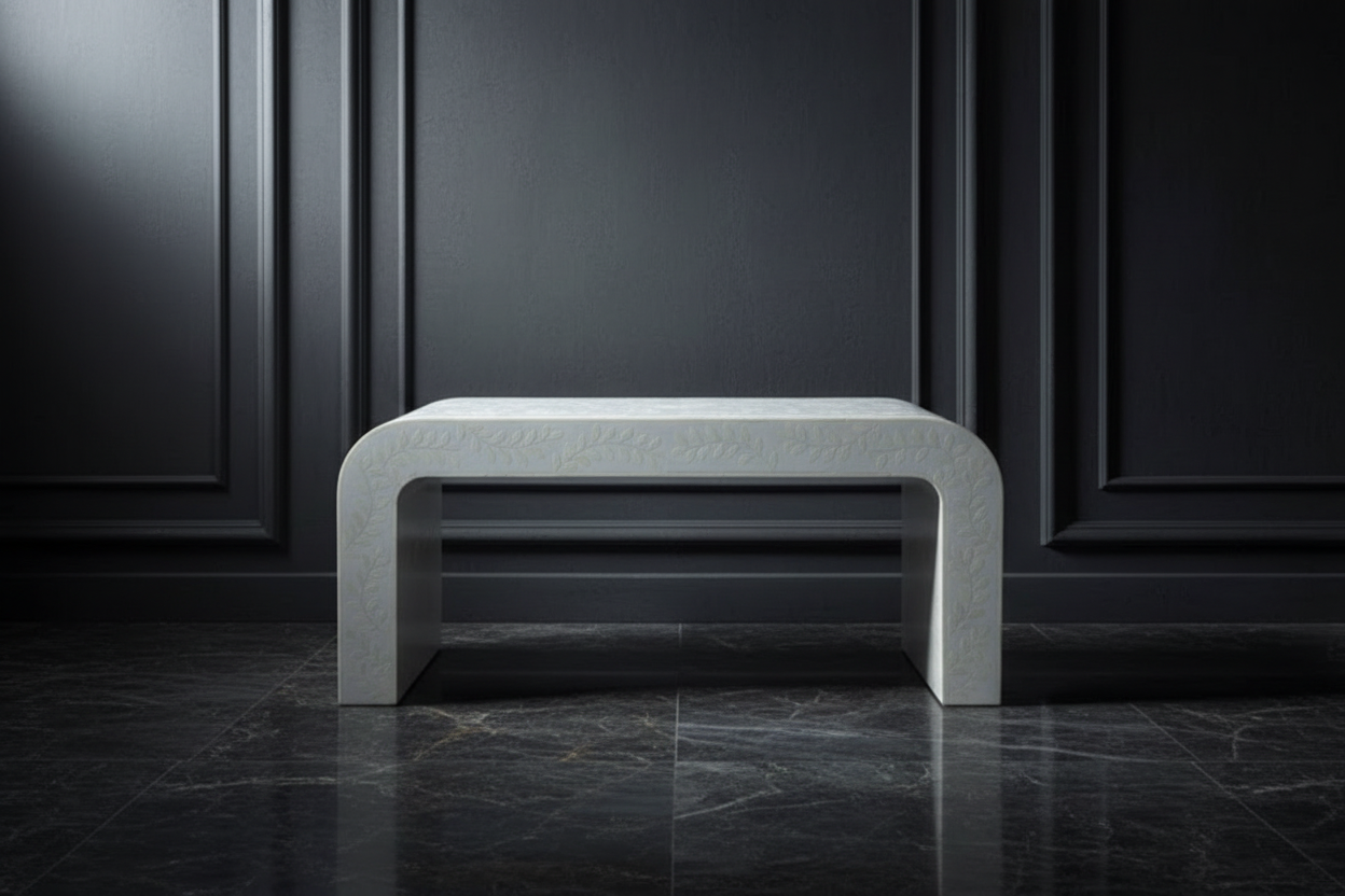 Ivory Mother of Pearl Inlay Waterfall Coffee Table – Luxury Modern Center Table (36"W x 20"D x 16"H)