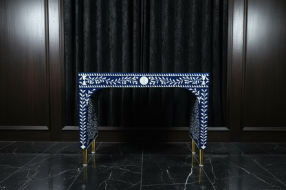 Royal Blue Bone Inlay Writing Desk with Brass Legs – Luxury Accent Desk (36"W x 18"D x 30"H)