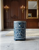 Royal Blue Bone Inlay Drum Bedside Table with 2 Drawers – Luxury Accent Nightstand (15"W x 15"D x 24"H)
