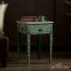 Green Sunburst Inlay Side Table with Drawer | Luxury Handmade Bedside Table