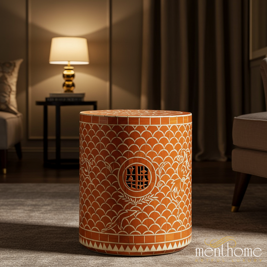 Decorative inlay Garden Stool with Hand-Painted Pattern | Luxury Handmade Stool