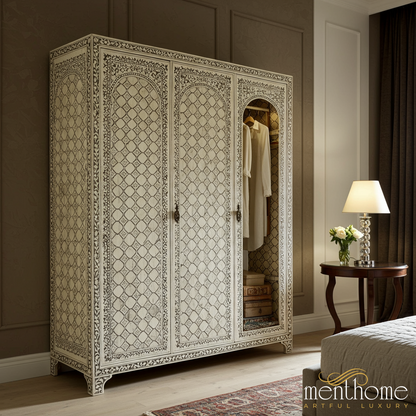 Handcrafted Bone Inlay Wardrobe Cabinet | Luxury Handmade Wardrobe