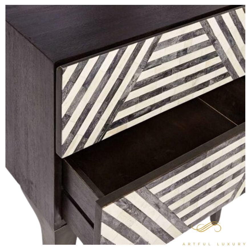 Handmade Inlay Modern Striped Bedside | Luxury Handmade Bedside Table