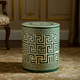Green and White Greek Key Pattern inlay Side Table | Luxury Handmade Stool