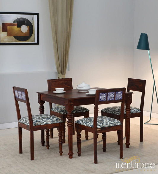 Rosewood Dining Table and Chair In Provincial Teak Finish with Cushioning | Luxury Handmade Chair