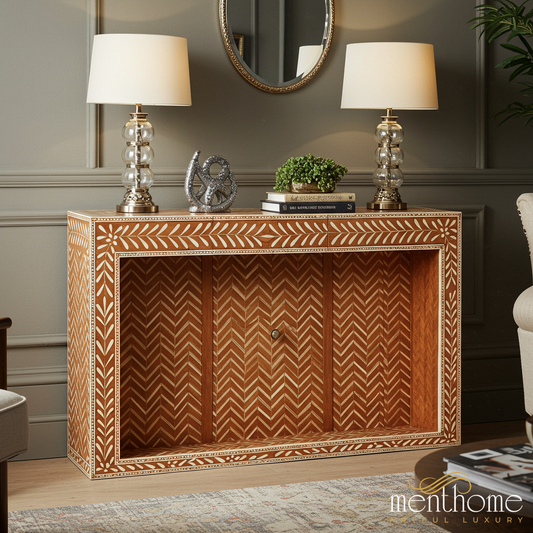 Inlaid Bone Chevron Console Table | Luxury Handmade Console