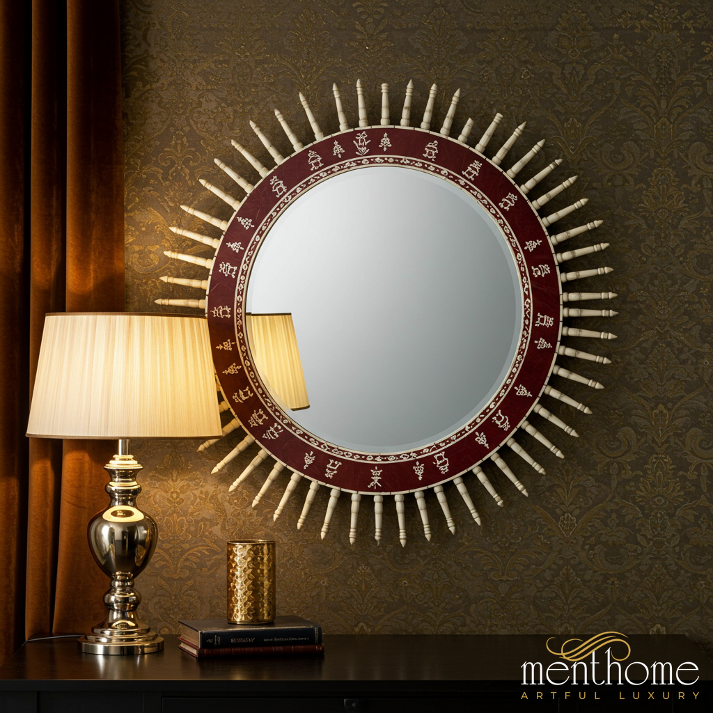 Decorative Sunburst Wall Mirror with Intricate Frame | Luxury Handmade Mirror