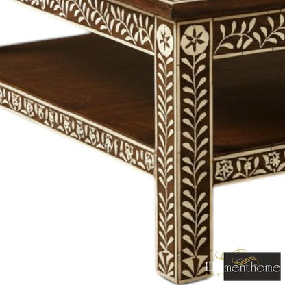 Handmade Bone Inlay Brown Coffee Table Modern Square Furniture | Luxury Handmade Coffee Table