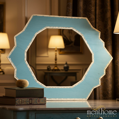 Geometric Blue Framed Octagonal Mirror | Luxury Handmade Mirror