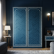 Elegant Blue Double Door Wardrobe with Decorative Inlay | Luxury Handmade Wardrobe