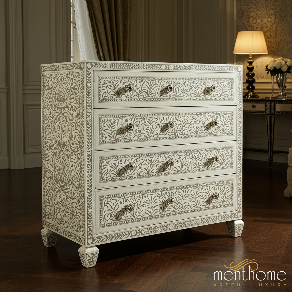 Handcrafted Bone Inlay Chest of Drawers | Luxury Handmade Chest of Drawer