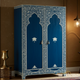 Handcrafted Blue Lotus Inlay Wooden Wardrobe | Luxury Handmade Wardrobe