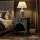 Elegant Black and White Inlaid Nightstand | Luxury Handmade Bedside Table