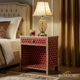 Red Geometric Patterned Wooden Nightstand with Drawer | Luxury Handmade Bedside Table
