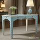 Hand-Painted Blue Floral Accent Writing Desk | Luxury Handmade Desk