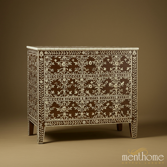 Handcrafted Floral Inlay Wooden Chest of Drawers | Luxury Handmade Chest of Drawer