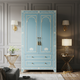 Elegant Blue Hand-Painted Wooden Wardrobe | Luxury Handmade Wardrobe