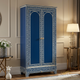 Elegant Blue Wardrobe with Greek Key Design | Luxury Handmade Cabinet