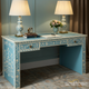 Blue Hand-Painted Floral Accent Writing Desk | Luxury Handmade Desk