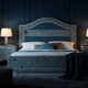 Luxurious Navy Blue Patterned Upholstered Bed Frame
