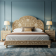Luxury Handcrafted Floral Inlay King Bed with Matching Nightstands