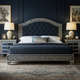 Luxury Blue Upholstered King Bed with Greek Key Design