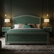 Luxury Green Inlaid Wood Bed with Matching Nightstands