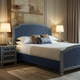 Luxury Blue Honeycomb Pattern Upholstered Bed with Matching Nightstand