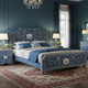 Luxury Blue Floral Inlay King Size Bed with Matching Nightstands