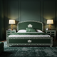 Luxury Hand-Painted Green Wooden Bed with Matching Nightstands