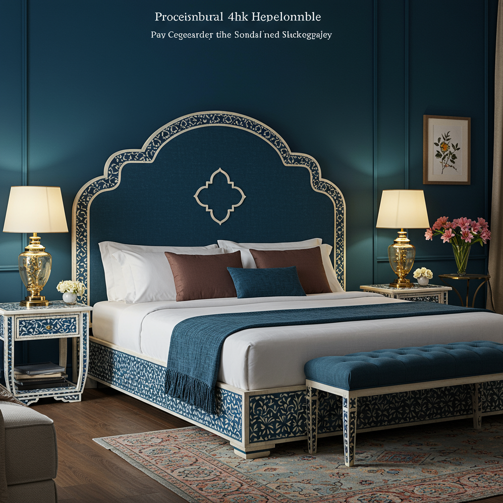 Luxury Inlaid Blue Upholstered Bed Set – Menthome India