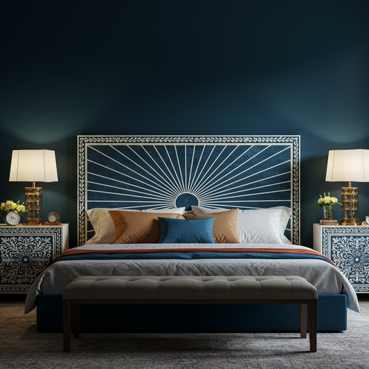 Luxury Sunburst Inlay King-Size Bed