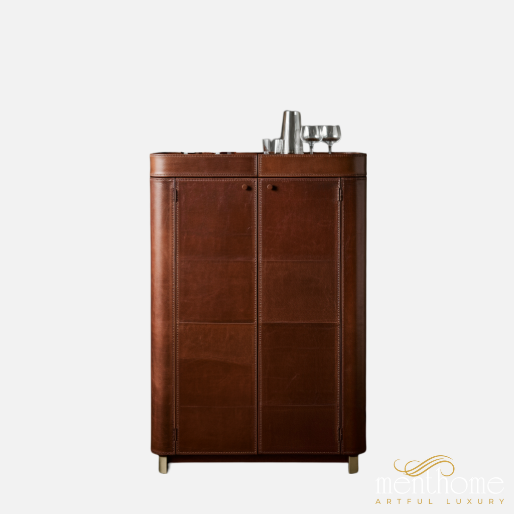 Modern Leather Bar Cabinet - Chic and Functional Liquor Organizer | Luxury Handmade Bar Cabinet