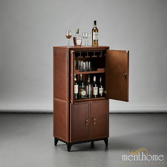Luxury Leather Bar Cabinet - Elegant Storage for Wine & Spirits | Luxury Handmade Bar Cabinet
