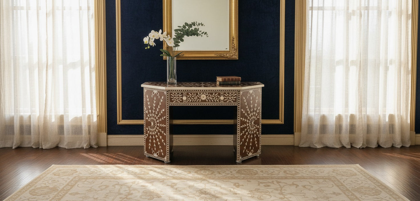 Royal Bone Inlay Writing Desk with Drawer – Luxury Accent Console Table (46"W x 18"D x 30"H)