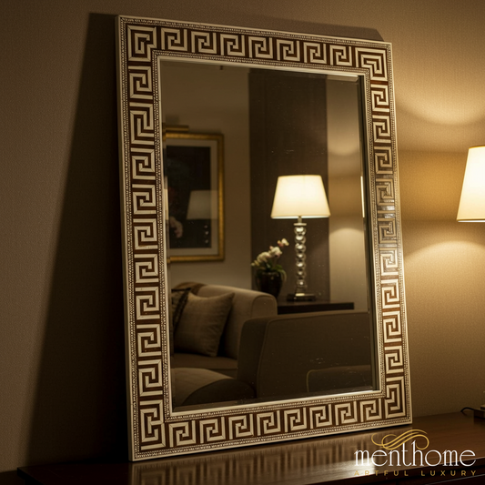 Elegant Decorative Wall Mirror with Geometric Pattern Frame | Luxury Handmade Mirror