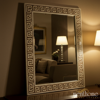 Elegant Decorative Wall Mirror with Geometric Pattern Frame | Luxury Handmade Mirror