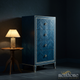 Blue Herringbone Pattern Four-Drawer Chest with Brass Accents | Luxury Handmade Tallboy