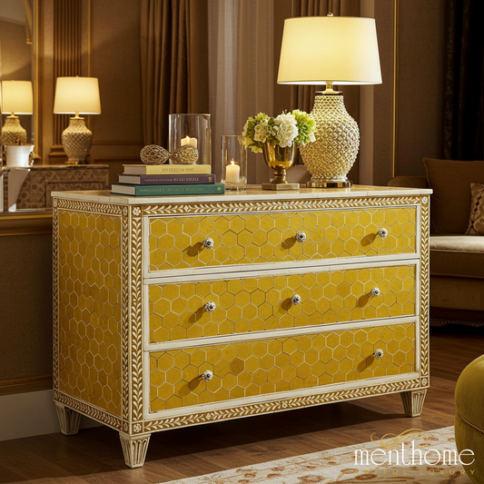 Elegant Honeycomb Patterned 3-Drawer Chest | Luxury Handmade Dresser