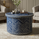 Elegant Blue and White Patterned Round Coffee Table | Luxury Handmade Coffee Table