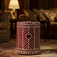 Decorative Red and White Patterned inlay Stool | Luxury Handmade Stool