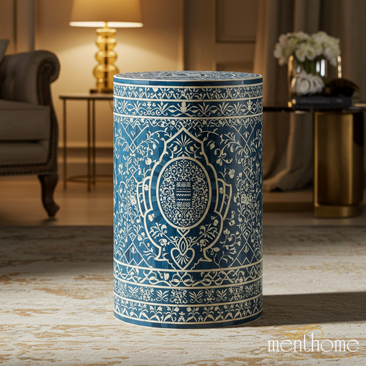 Blue and White Decorative inlay Stool | Luxury Handmade Stool