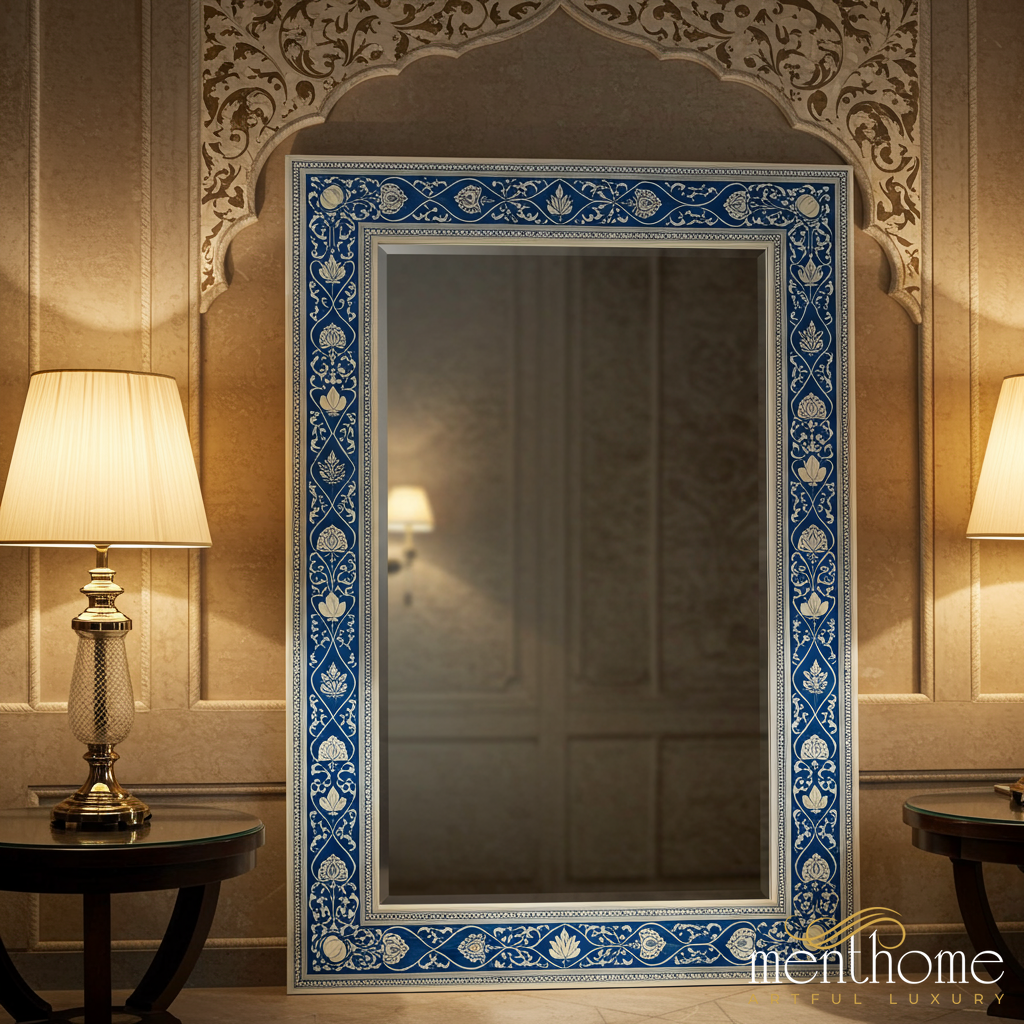 Luxury Ornate Blue and Gold Decorative Mirror | Luxury Handmade Mirror
