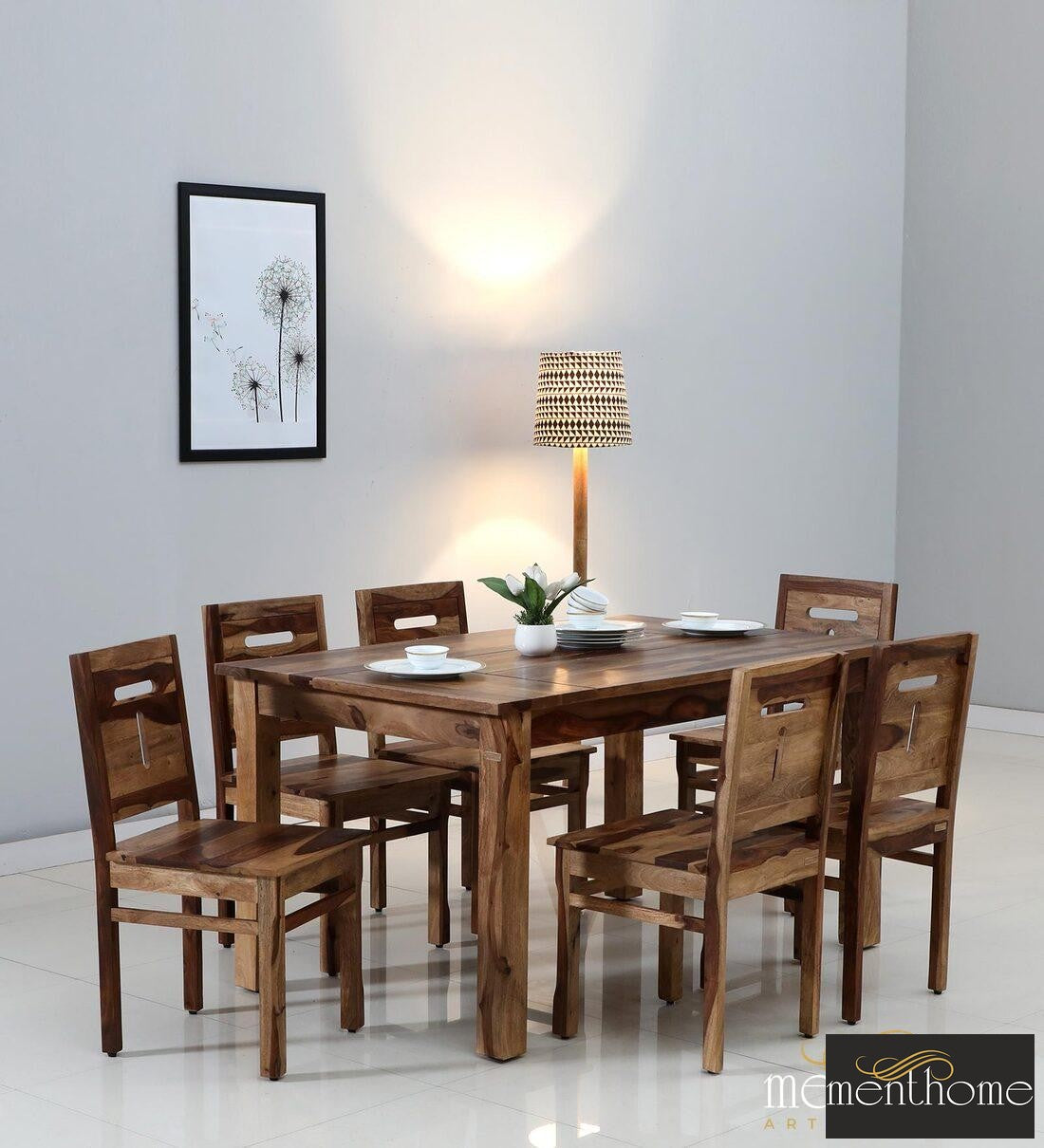 Rosewood Dining Table and Chair In Provincial Teak Finish with Cushioning | Luxury Handmade Chair