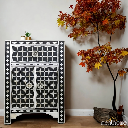 Bone Inlay Bedside Table Modern Design Bedside Handmade Bone Inlay Wooden Modern Floral Pattern Side table Furniture Handmade Wooden Table | Luxury Handmade Bedside Table