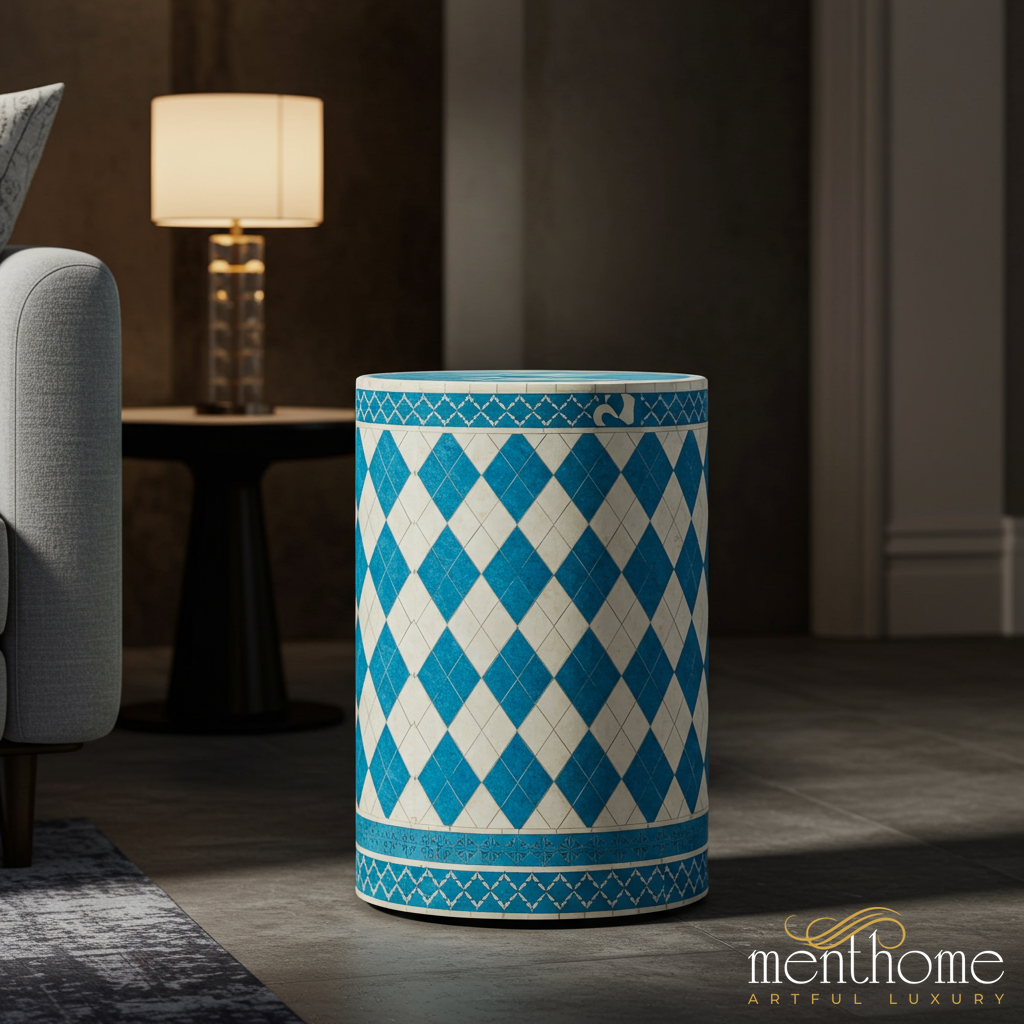 Elegant Geometric Ceramic Stool | Luxury Handmade Side Table