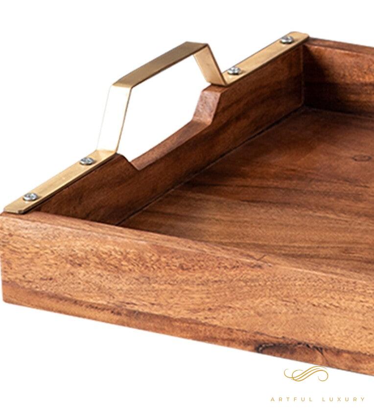 Plaid Brown Teak Wood Serving Tray | Luxury Handmade Trays