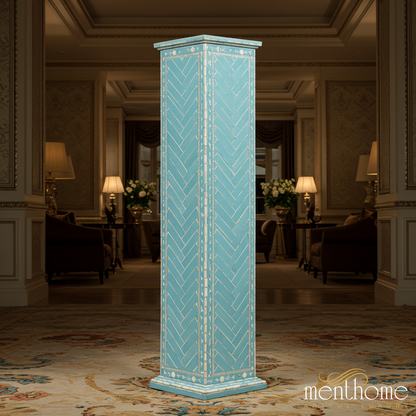Decorative Turquoise Blue Storage Cabinet with Inlay Design | Luxury Handmade Tallboy